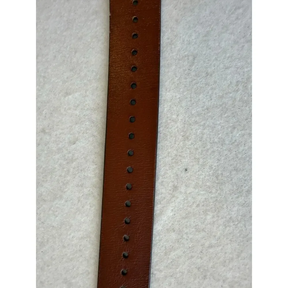 Lands End Classic Brown Leather Belt Size 1X Multi Hole Gold Buckle